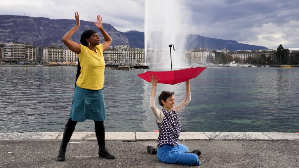 Dance performance near the Jet d’Eau in Geneva raising awareness on water issues with IRHA partners